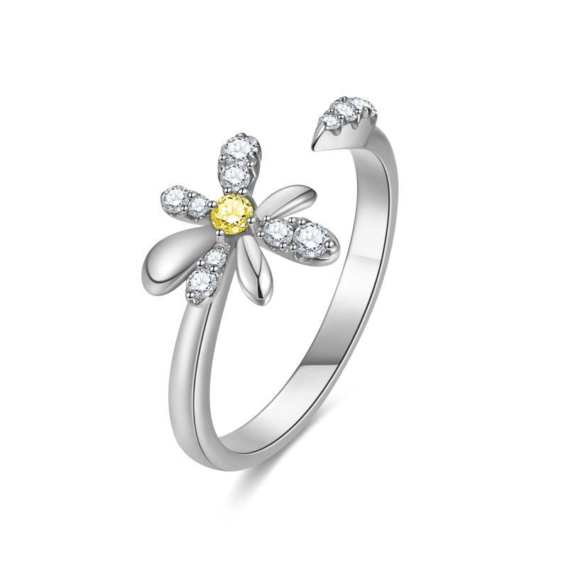 Small Daisy Design S925 Sterling Silver Couple Ring