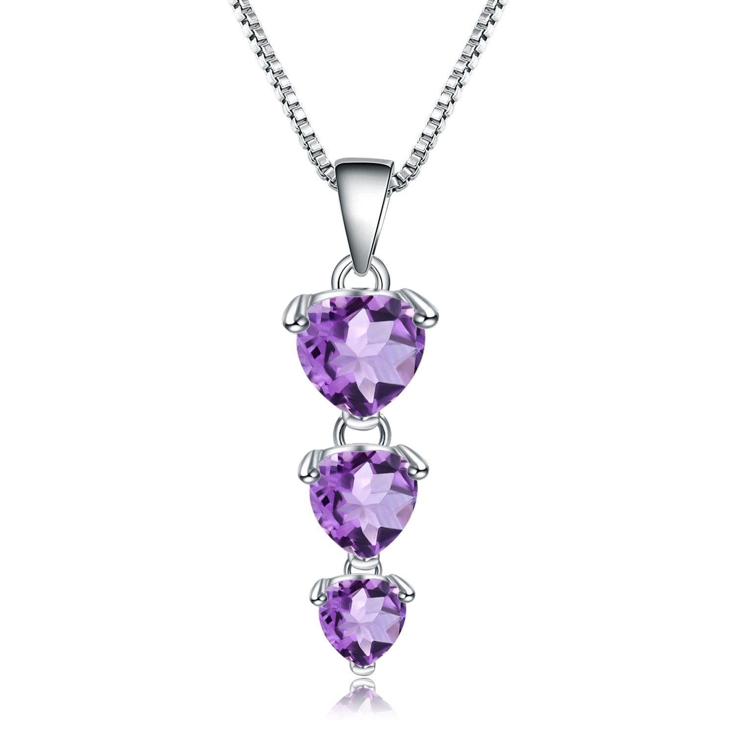 Heart Shape Meteor S925 Sterling Silver Natural Amethyst Necklace-BlingRunway