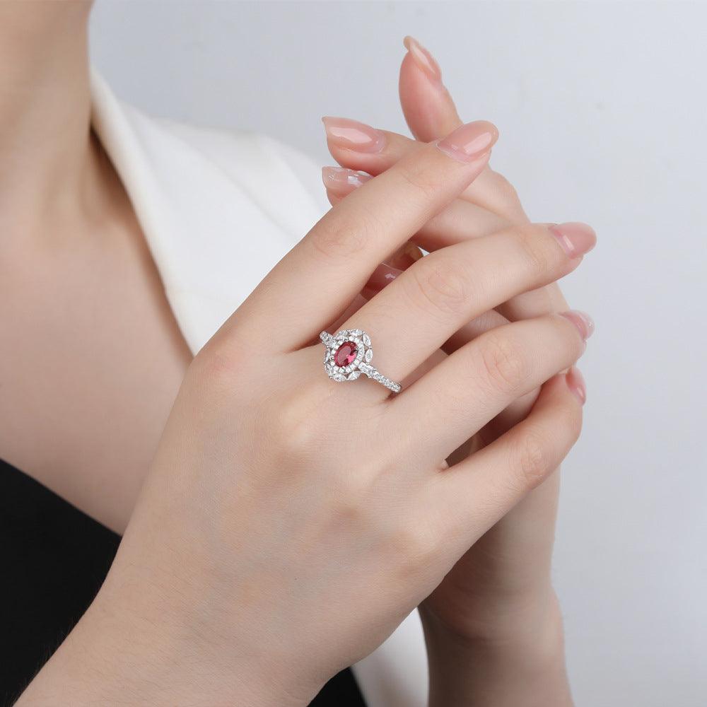 Oval Synthetic Ruby S925 Sterling Silver Ring-BlingRunway