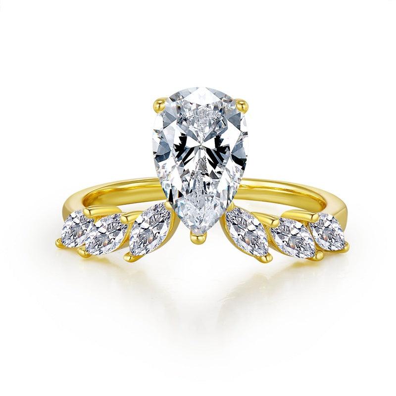 Crown Series S925 Silver High Carbon Simulation Diamond Water Drop Ring-BlingRunway