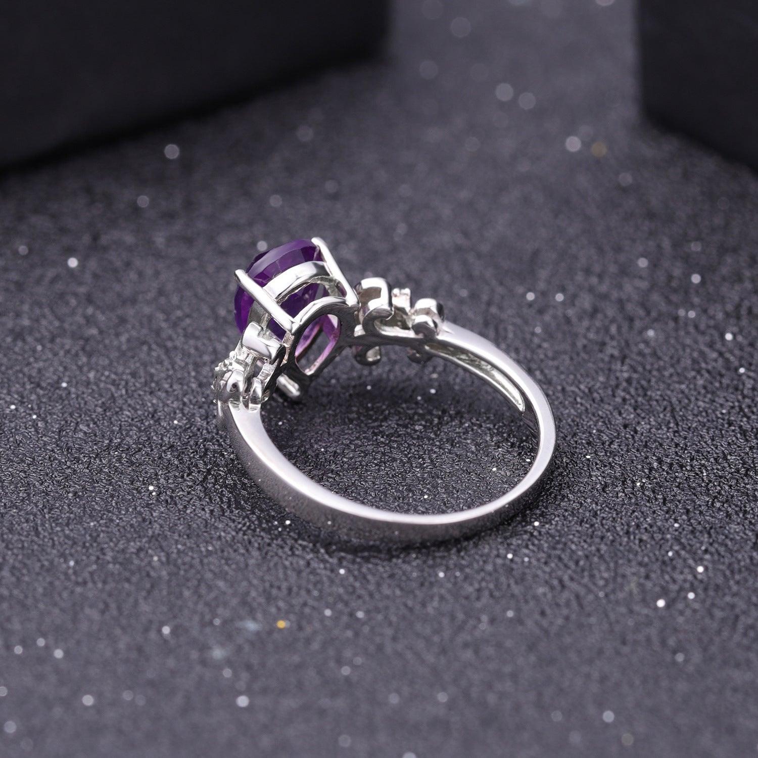 Classic Iris S925 Sterling Silver Inlaid Amethyst Ring-BlingRunway