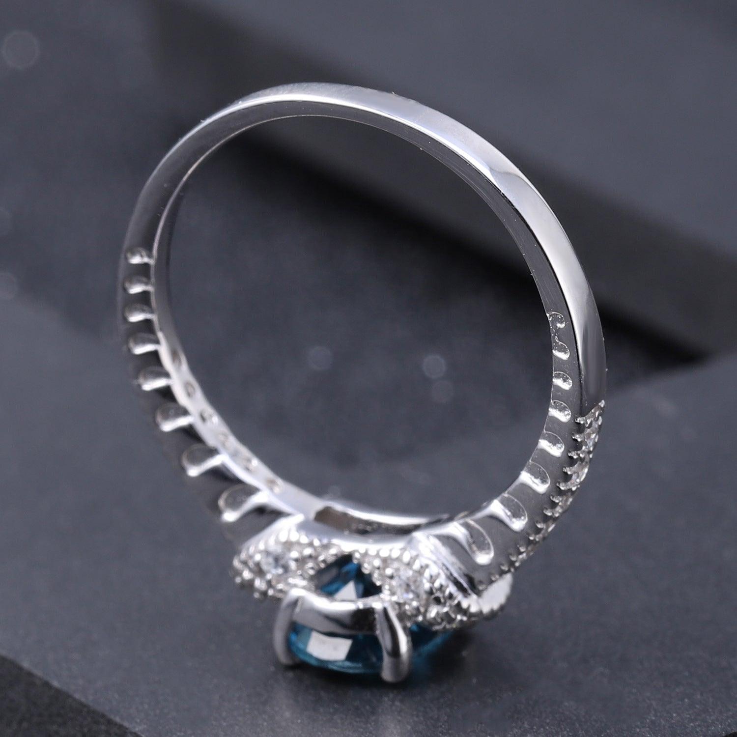 Classic Design 925 Silver Inlaid Blue Topaz Ring-BlingRunway