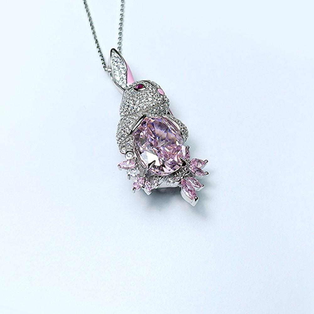 Pink Rabbit S925 Silver High Carbon Simulation Pink Diamond Necklace