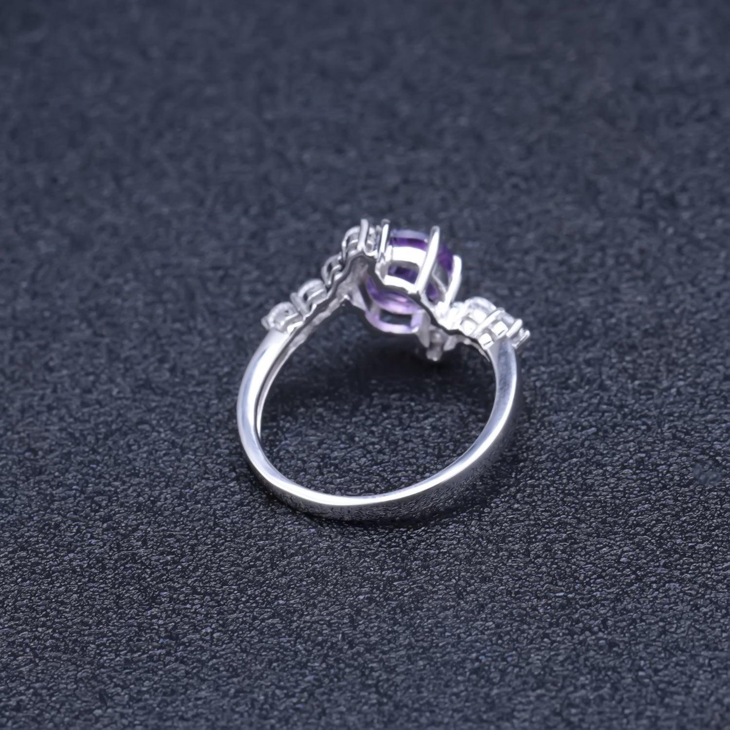 Simple Elegant Round S925 Sterling Silver Natural Amethyst Ring-BlingRunway