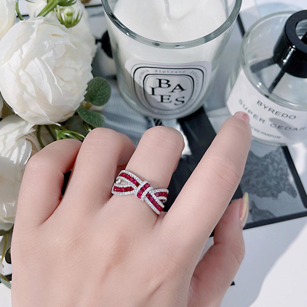 Luxury Inlaid Bow Design S925 Sterling Silver Ring-BlingRunway