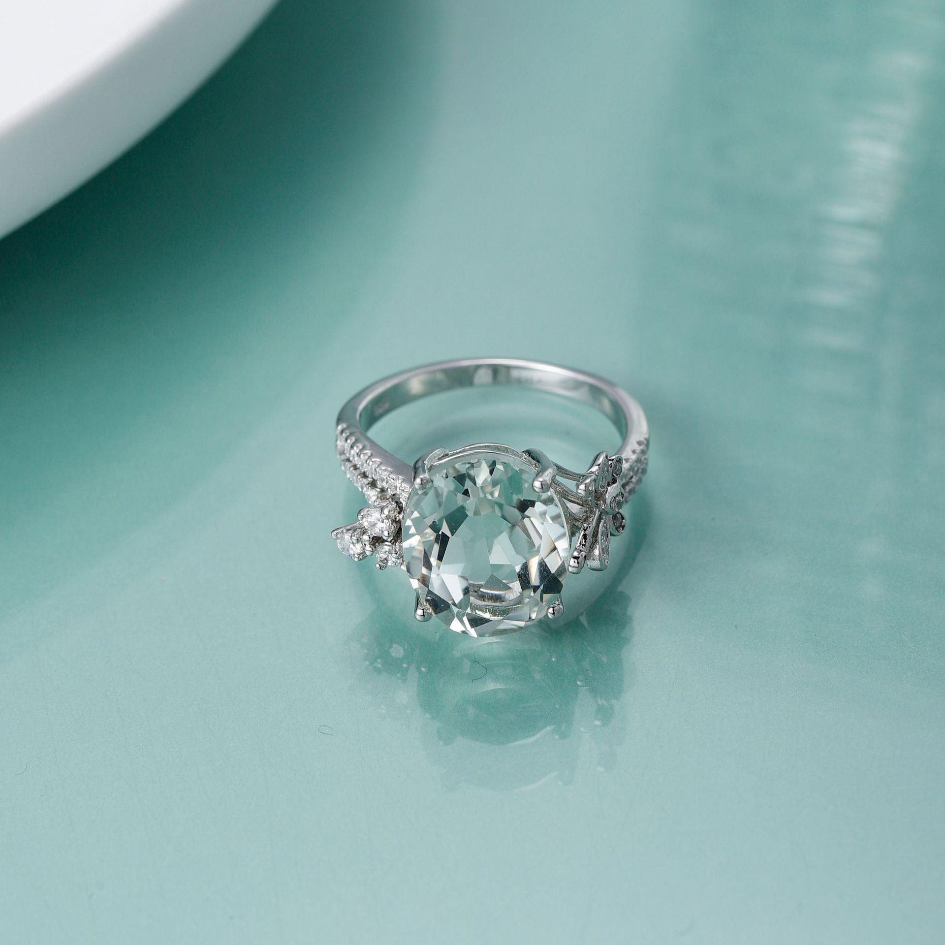 Micro-set Design S925 Silver Natural Green Amethyst Ring-BlingRunway