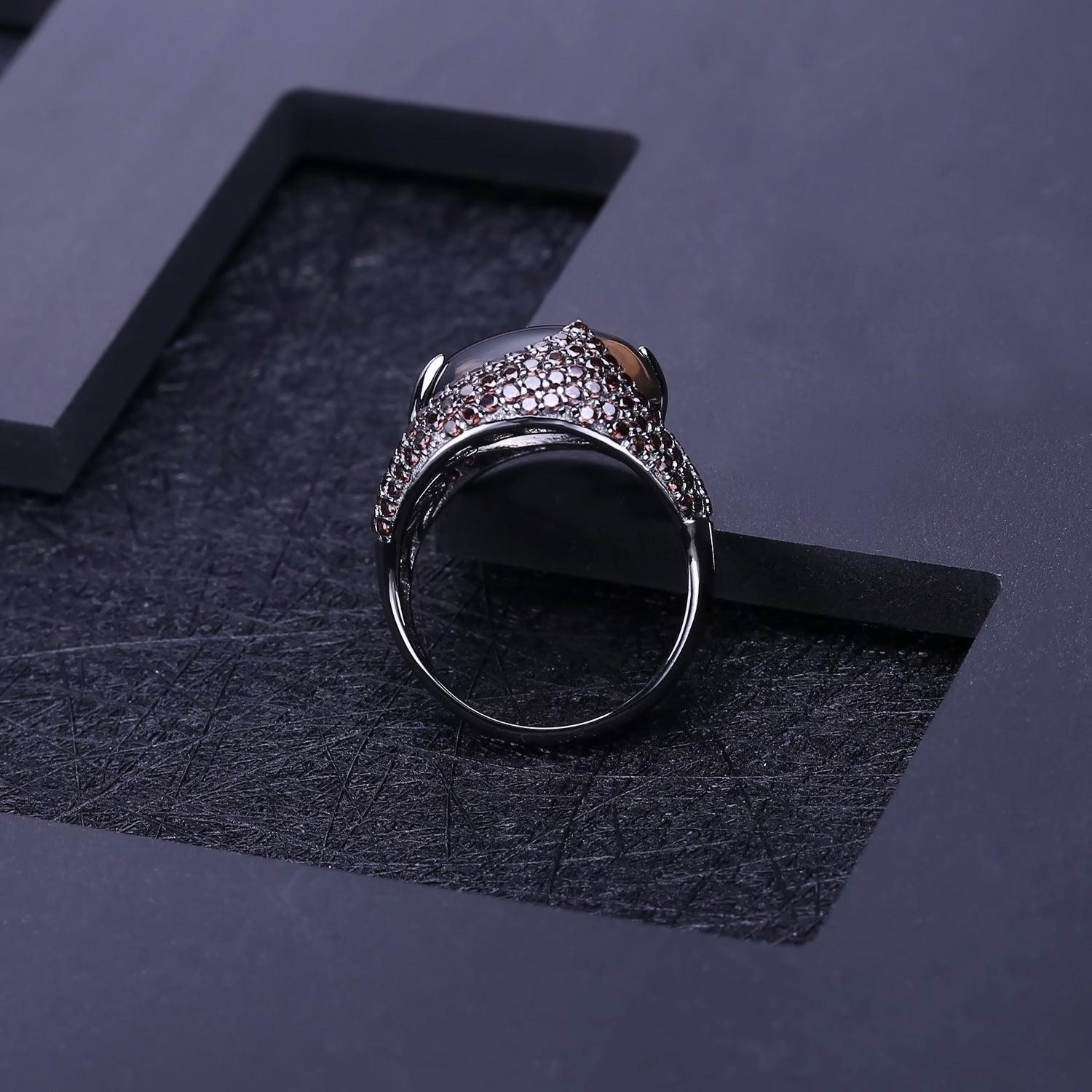 Luxury Inlaid Oval S925 Sterling Silver Ring-BlingRunway