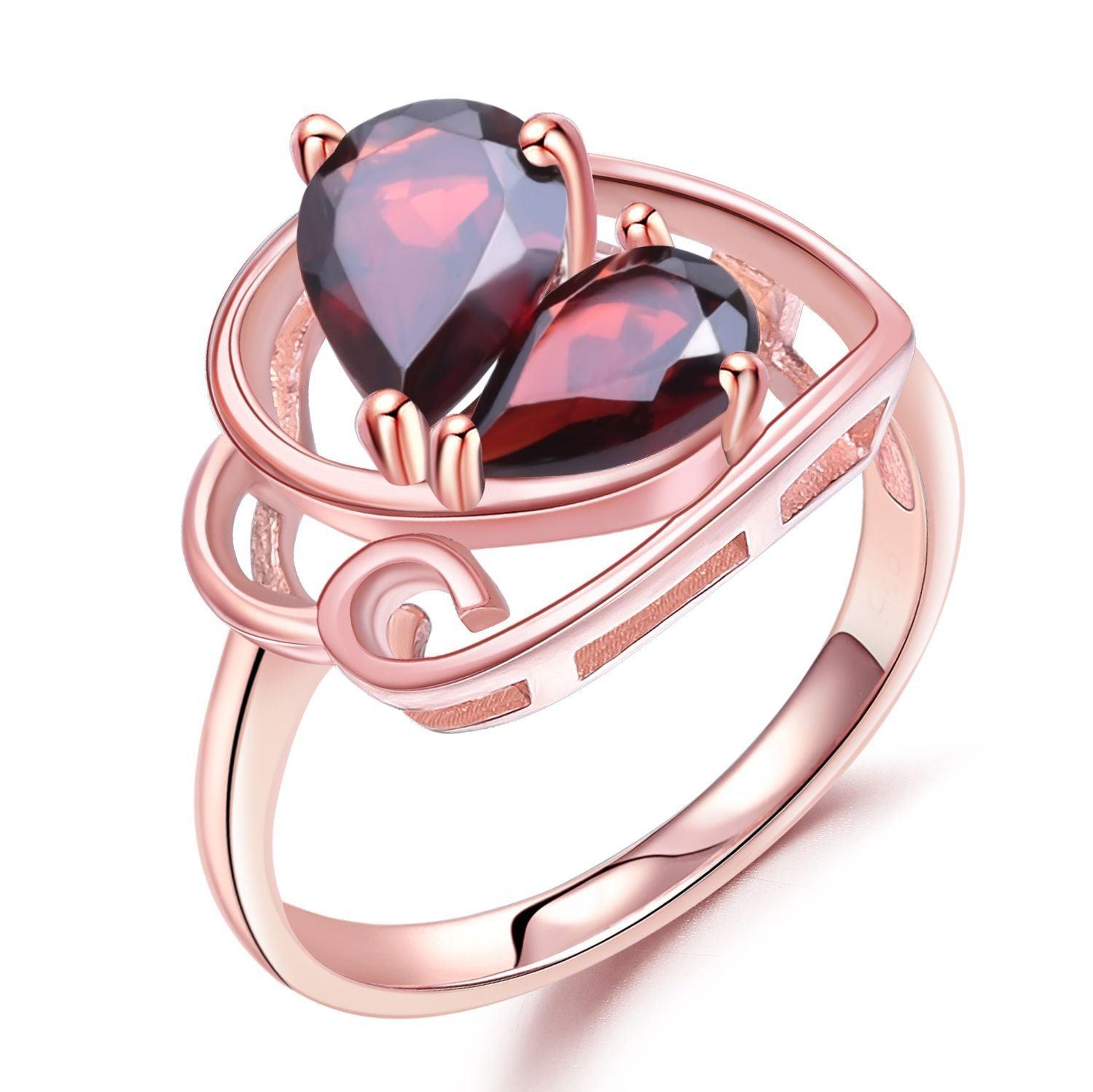 Fashion Heart Design Natural Red Garnets S925 Sterling Silver Ring-BlingRunway