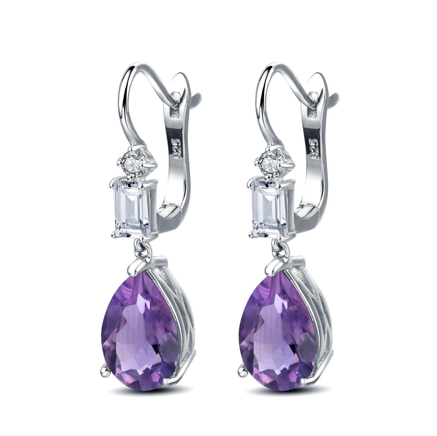 Classic Drop Shape S925 Silver Inlaid Natural Amethyst Earrings-BlingRunway