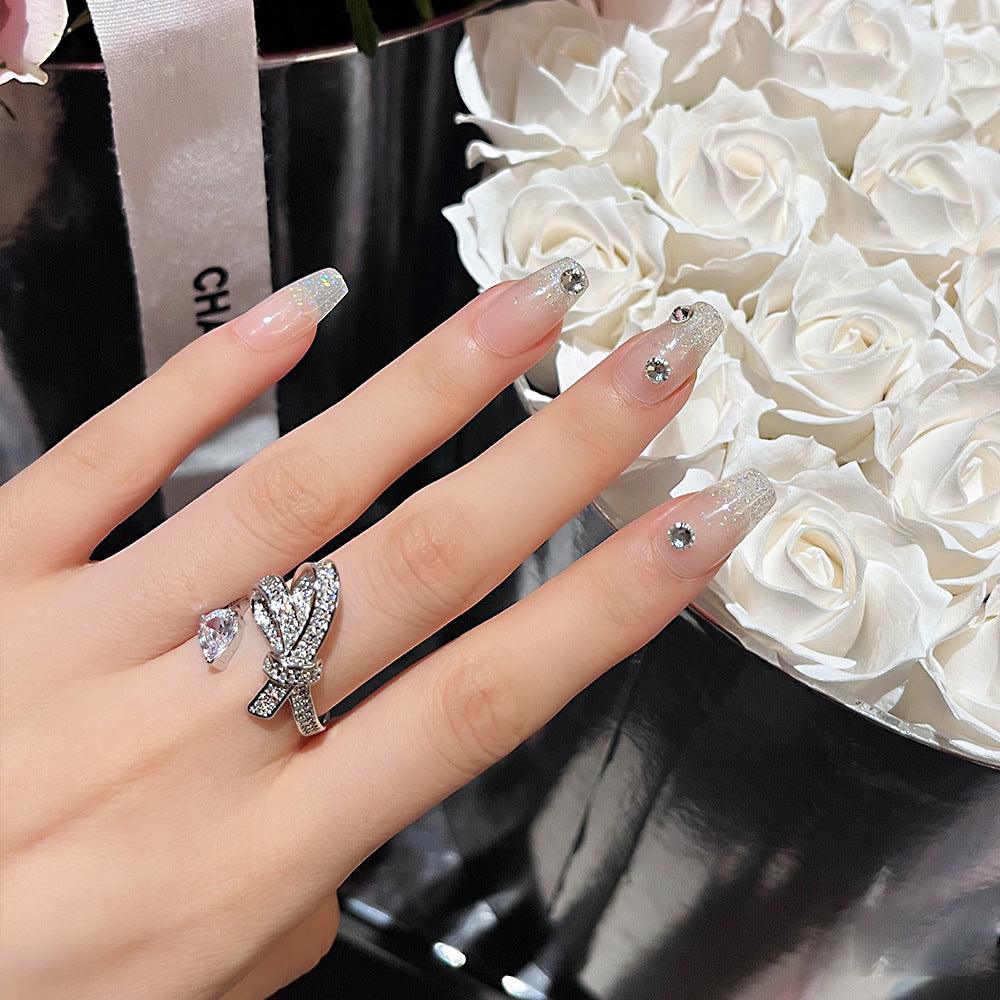 Luxury inlaid snake shaped bow design S925 sterling silver ring