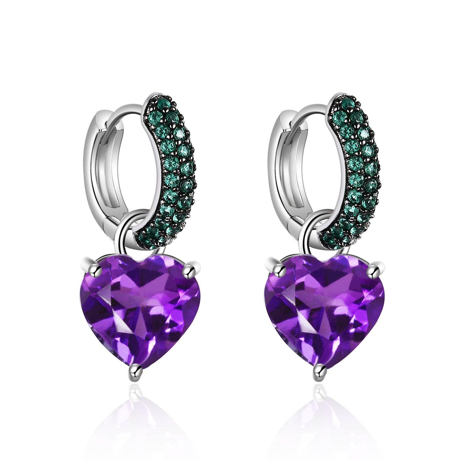 Natural gemstone heart shaped pendant S925 sterling silver earrings