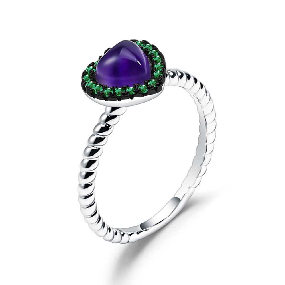 Forest Love Ring S925 Sterling Silver Natural Amethyst Ring-BlingRunway