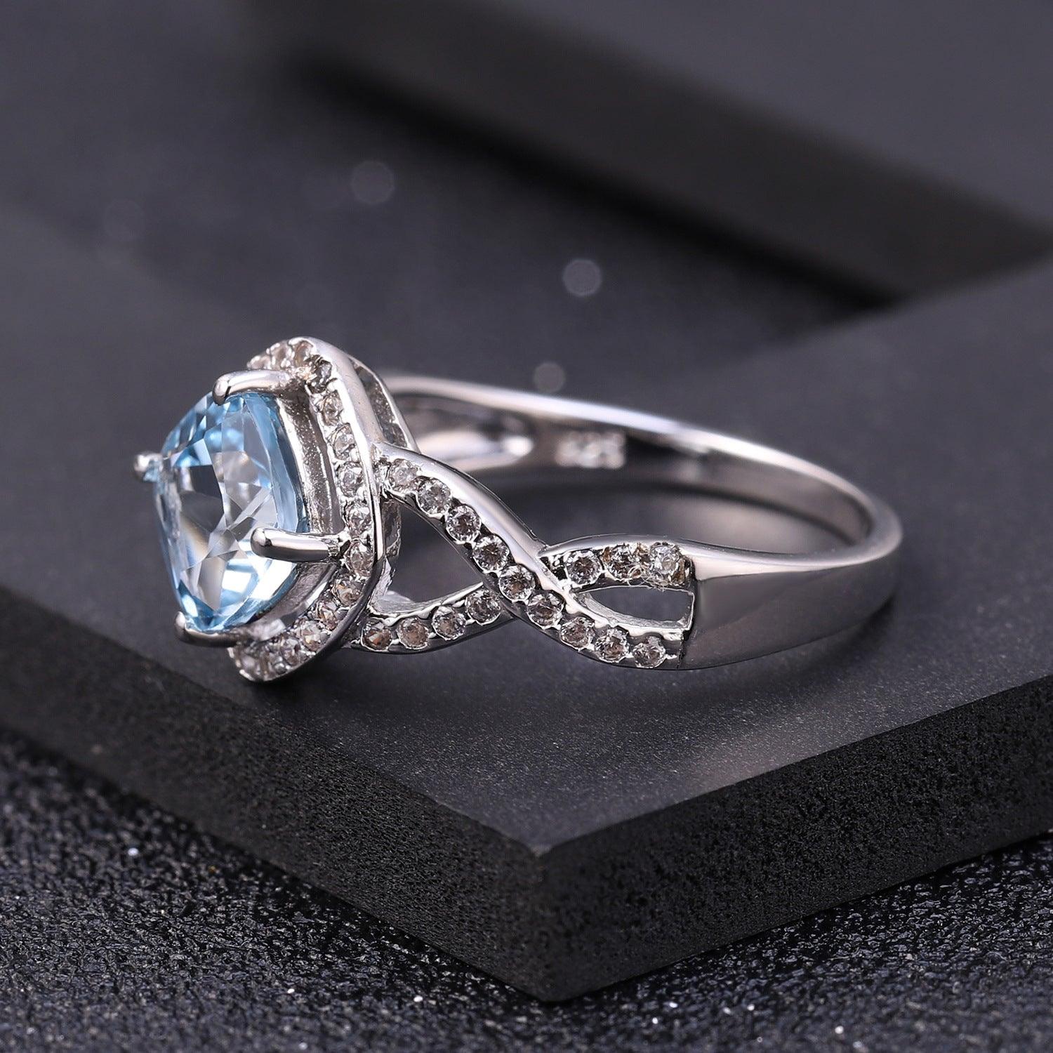 Surrounding Square S925 Silver Natural Topaz Ring-BlingRunway