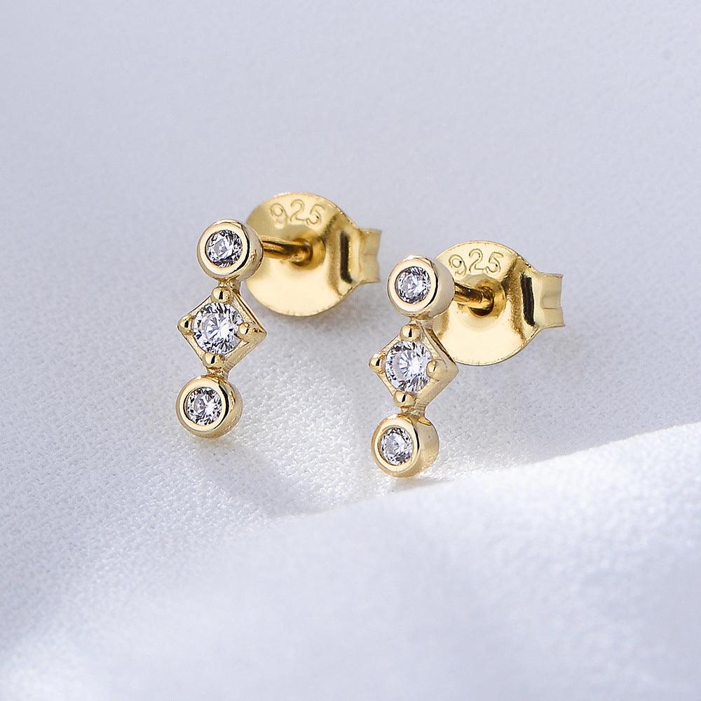 Classic Rhombus Zircon Handmade Series S925 Sterling Silver Earrings