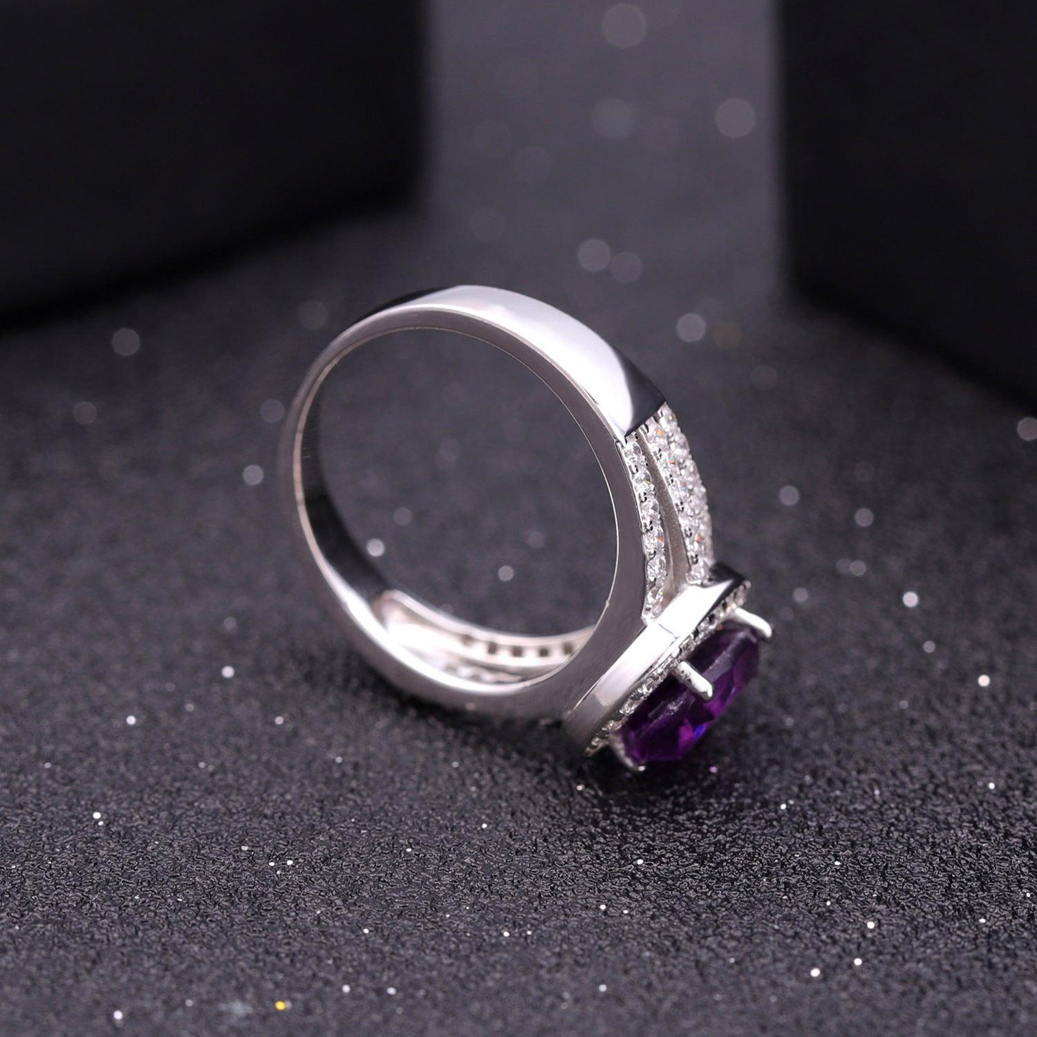 Full Set Classic S925 Silver Natural Amethyst Ring-BlingRunway