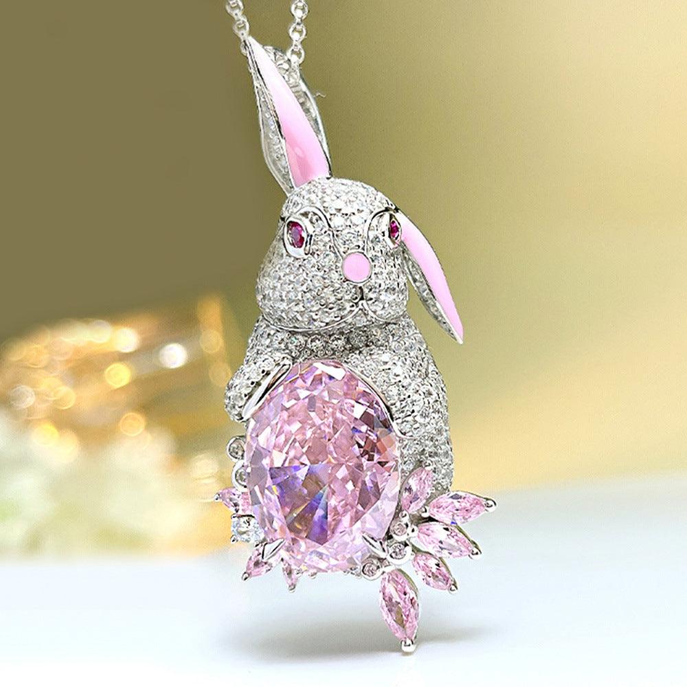 Pink Rabbit S925 Silver High Carbon Simulation Pink Diamond Necklace