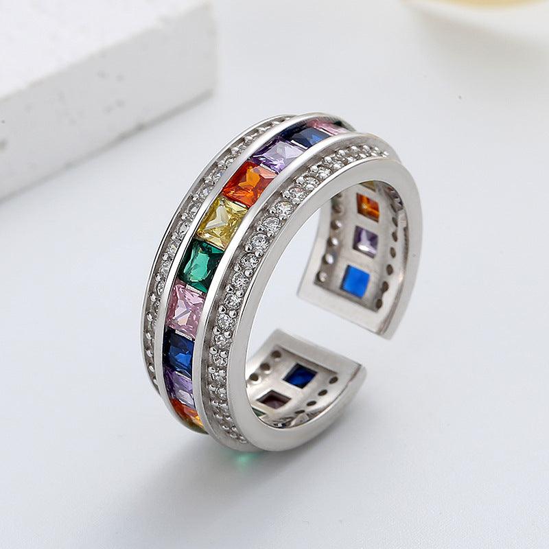 Luxury inlaid colorful zircon handmade series S925 sterling silver ring