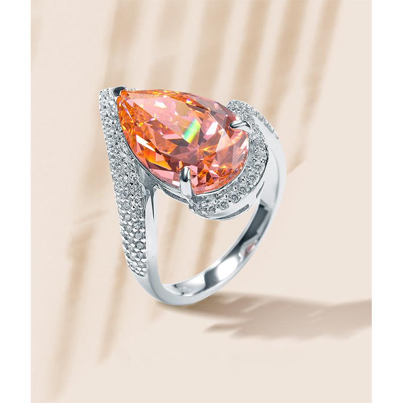 Deluxe Inlaid Droplet Synthetic Gem S925 Sterling Silver Ring-BlingRunway