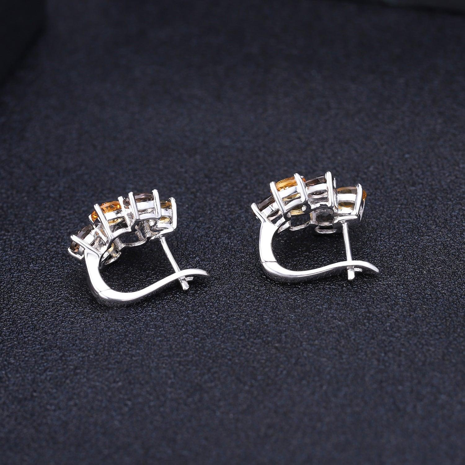 Light luxury design natural colored gemstone S925 sterling silver earrings