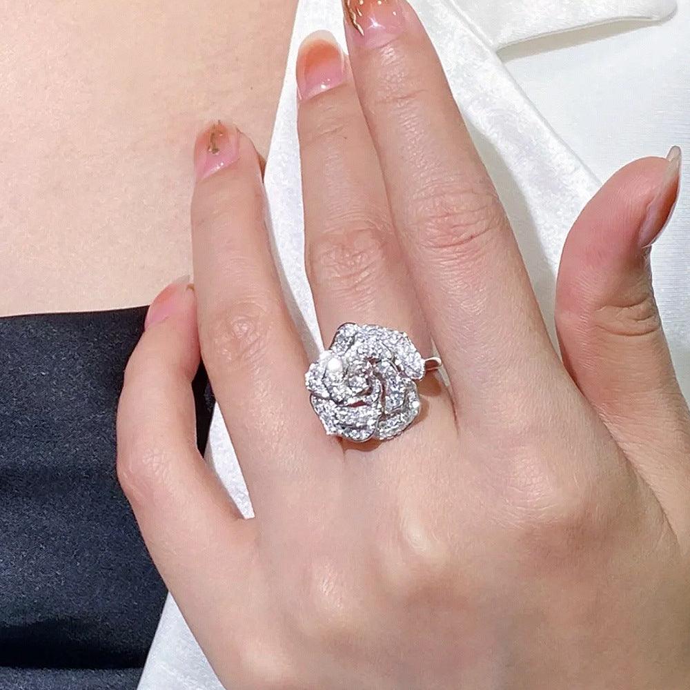 Camellia Design S925 Silver All Over Ring-BlingRunway