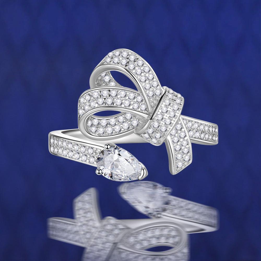 Luxury inlaid snake shaped bow design S925 sterling silver ring