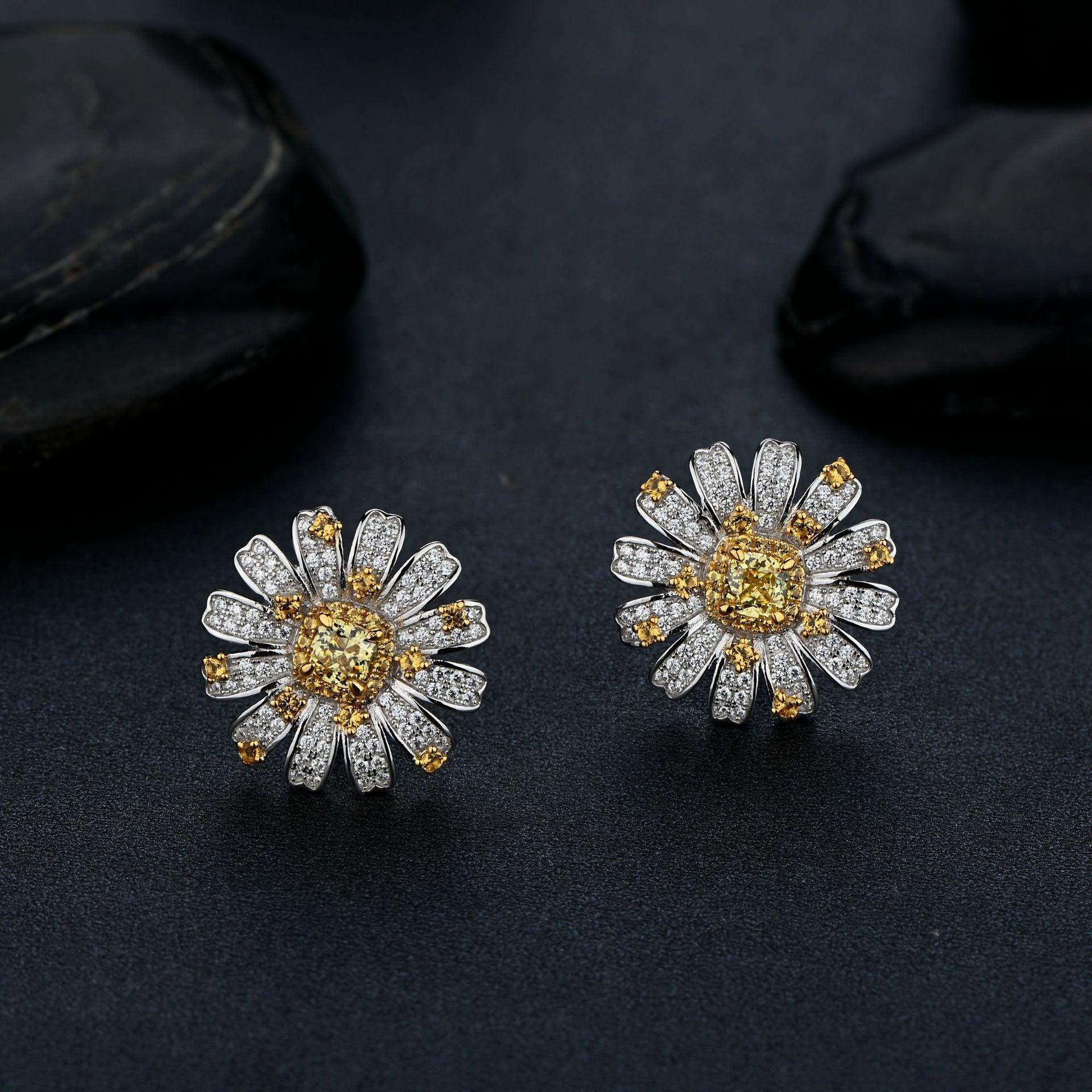 Luxury inlaid small daisy design S925 sterling silver earrings