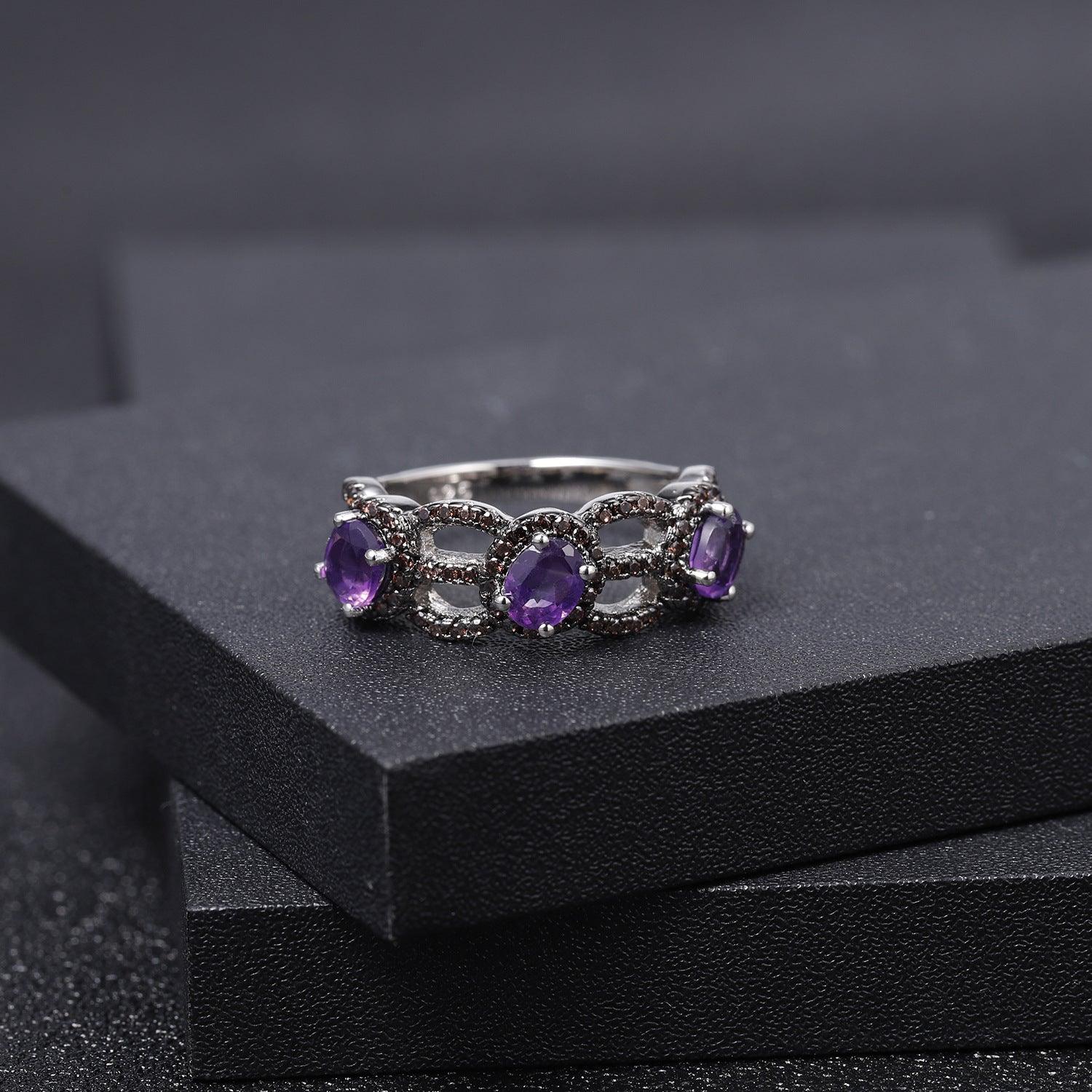 Natural Gemstone Luxury Full Set S925 Sterling Silver Ring-BlingRunway