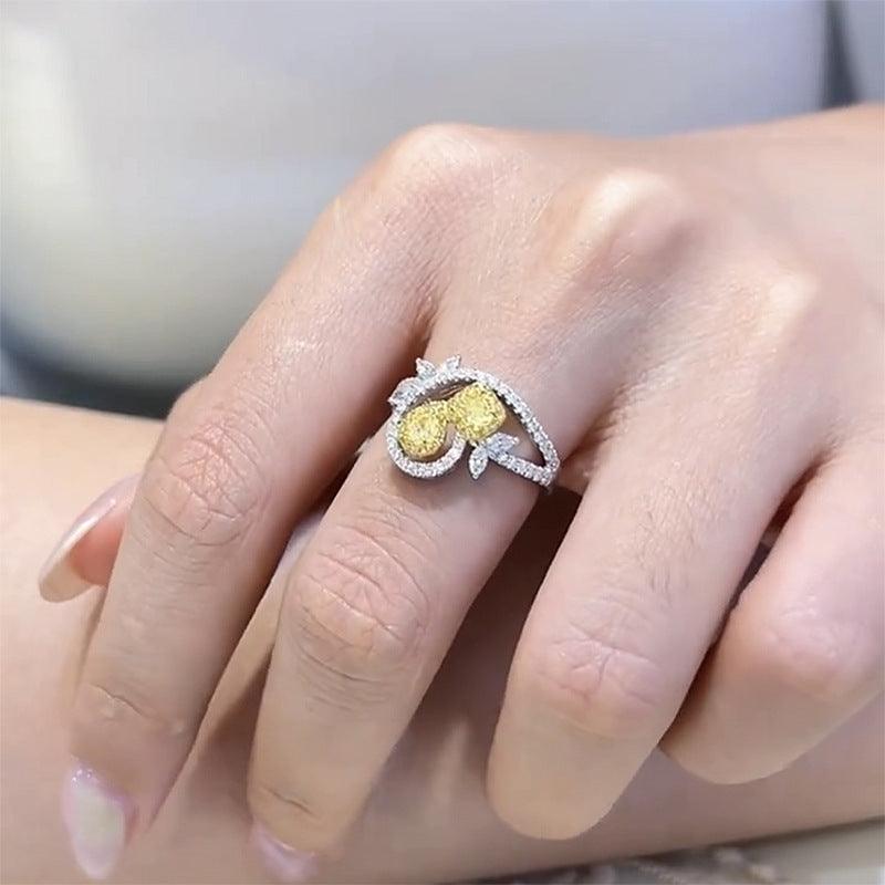 Hollow Design S925 Silver High Carbon Simulated Yellow Diamond Ring-BlingRunway