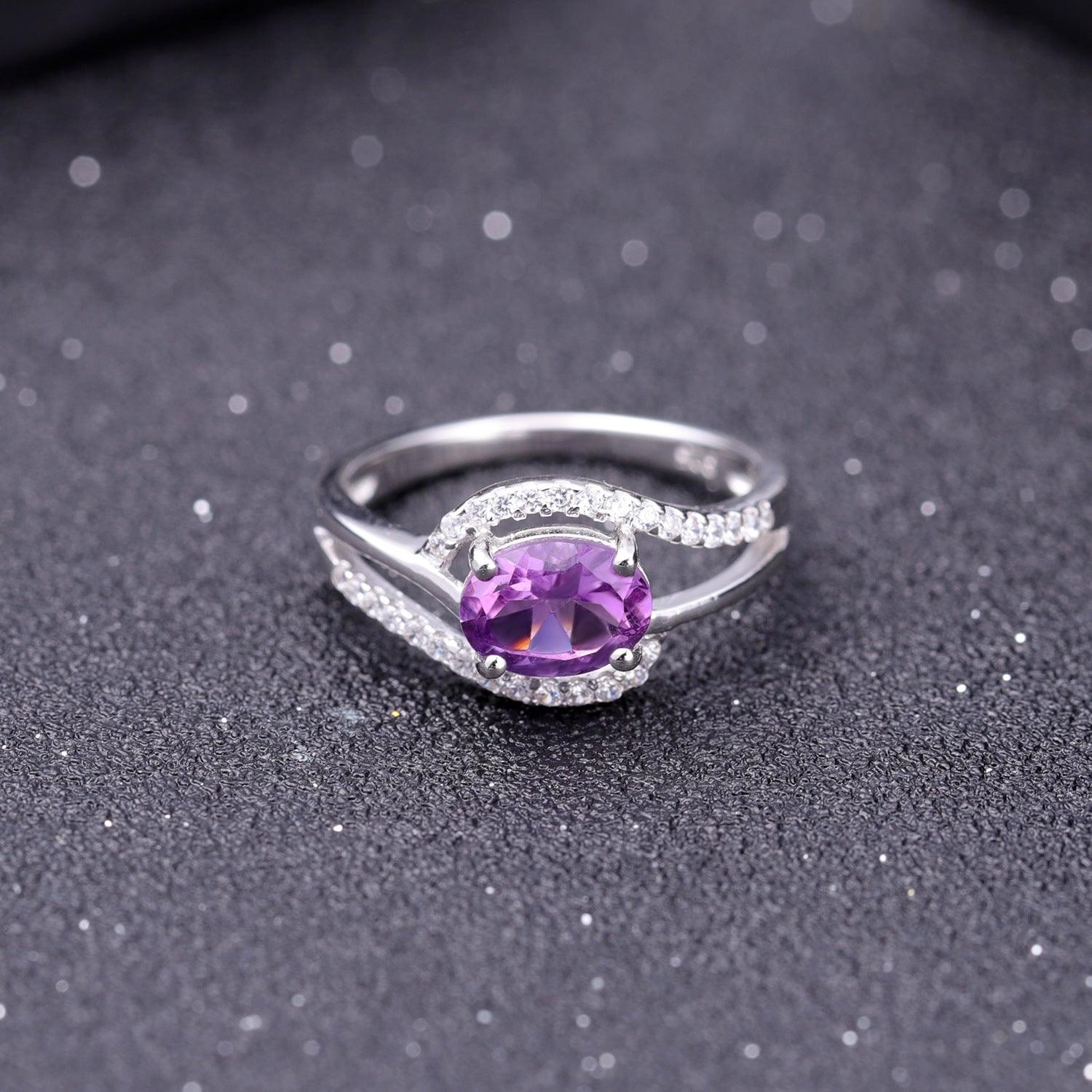 Oval gemstone luxury set S925 sterling silver ring-BlingRunway