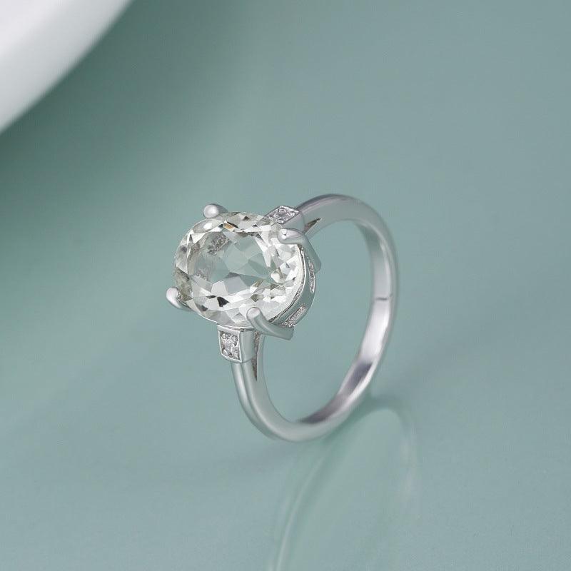 Classic Design S925 Sterling Silver Inlaid Natural Green Amethyst Ring-BlingRunway