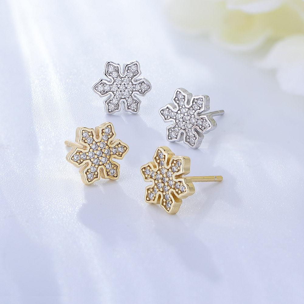 Classic sparkling snowflake zirconia handmade series S925 sterling silver earrings-BlingRunway