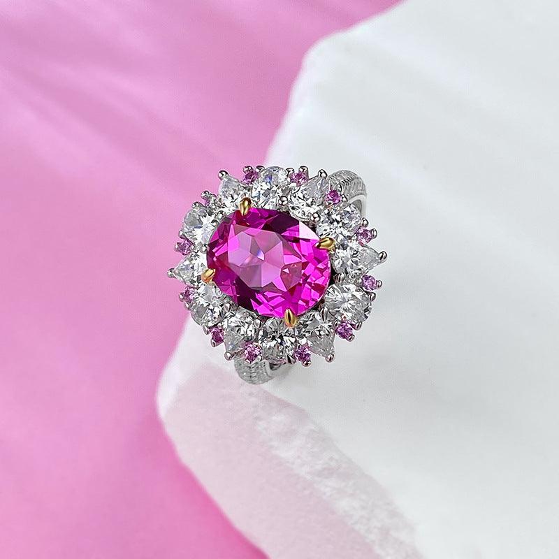 Classic Surround Setting S925 Silver High Carbon Imitation Pink Diamond Ring-BlingRunway