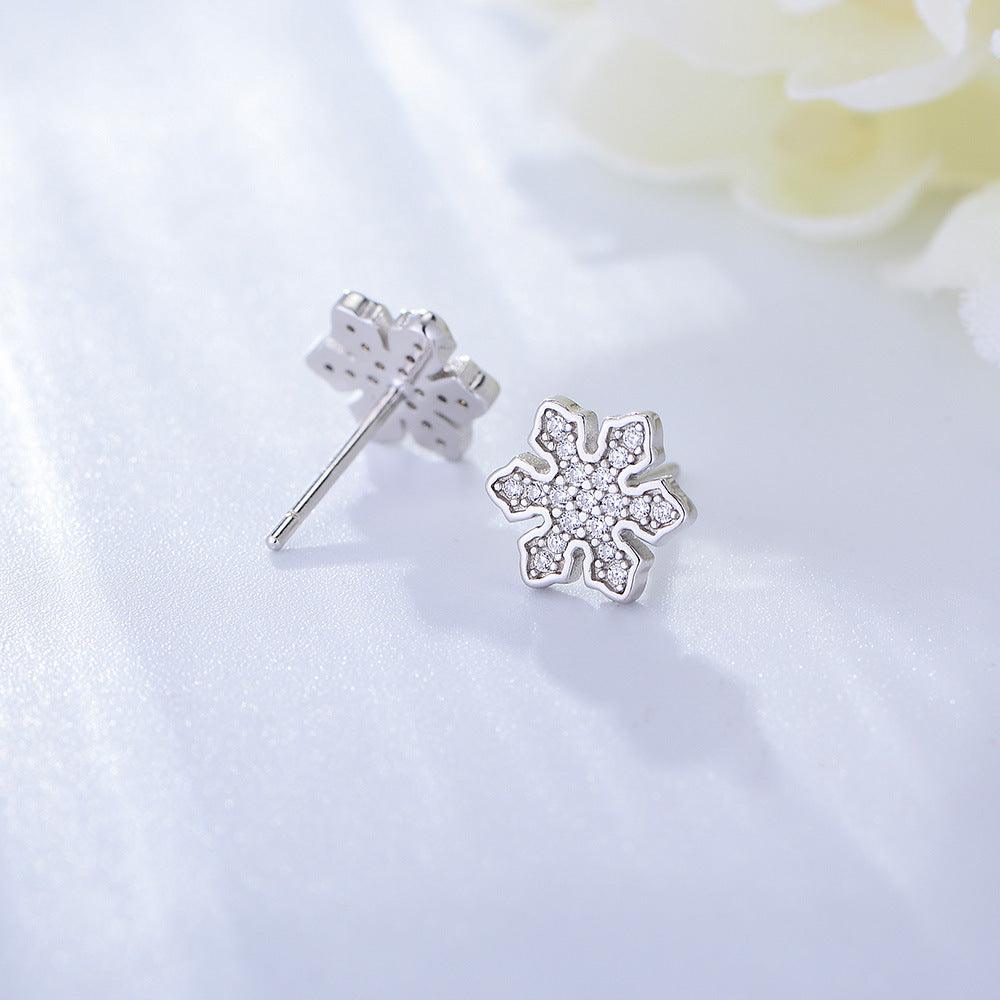 Classic sparkling snowflake zirconia handmade series S925 sterling silver earrings