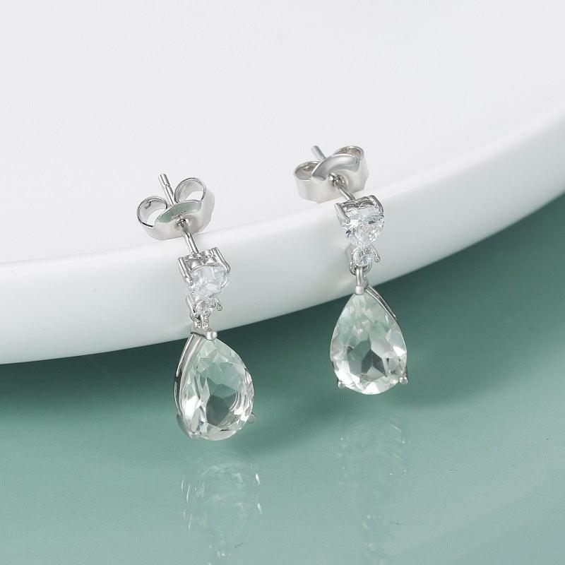 Classic Water Drop S925 Sterling Silver Inlaid Natural Green Amethyst Earrings