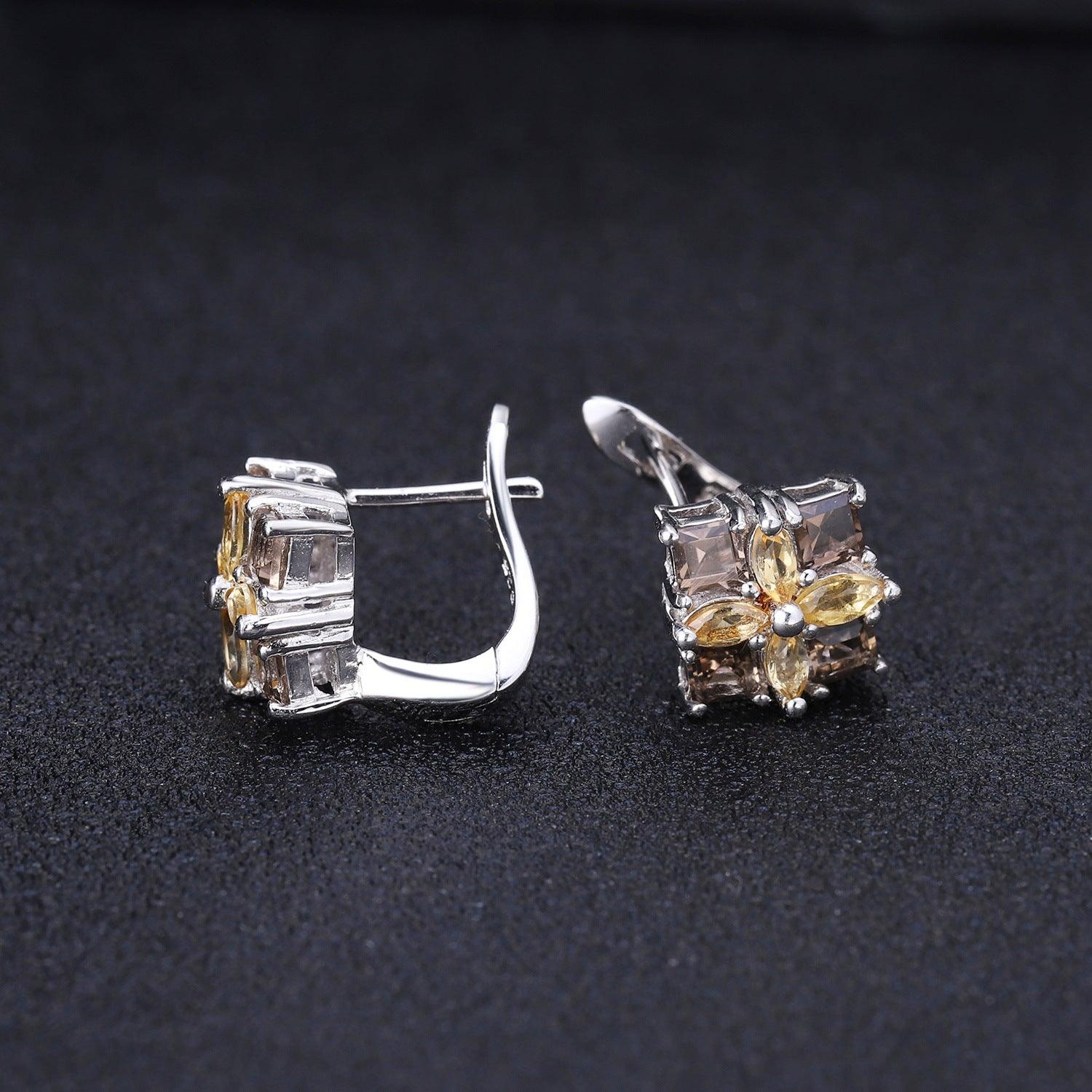 Four Leaf Grass Design S925 Sterling Silver Earrings