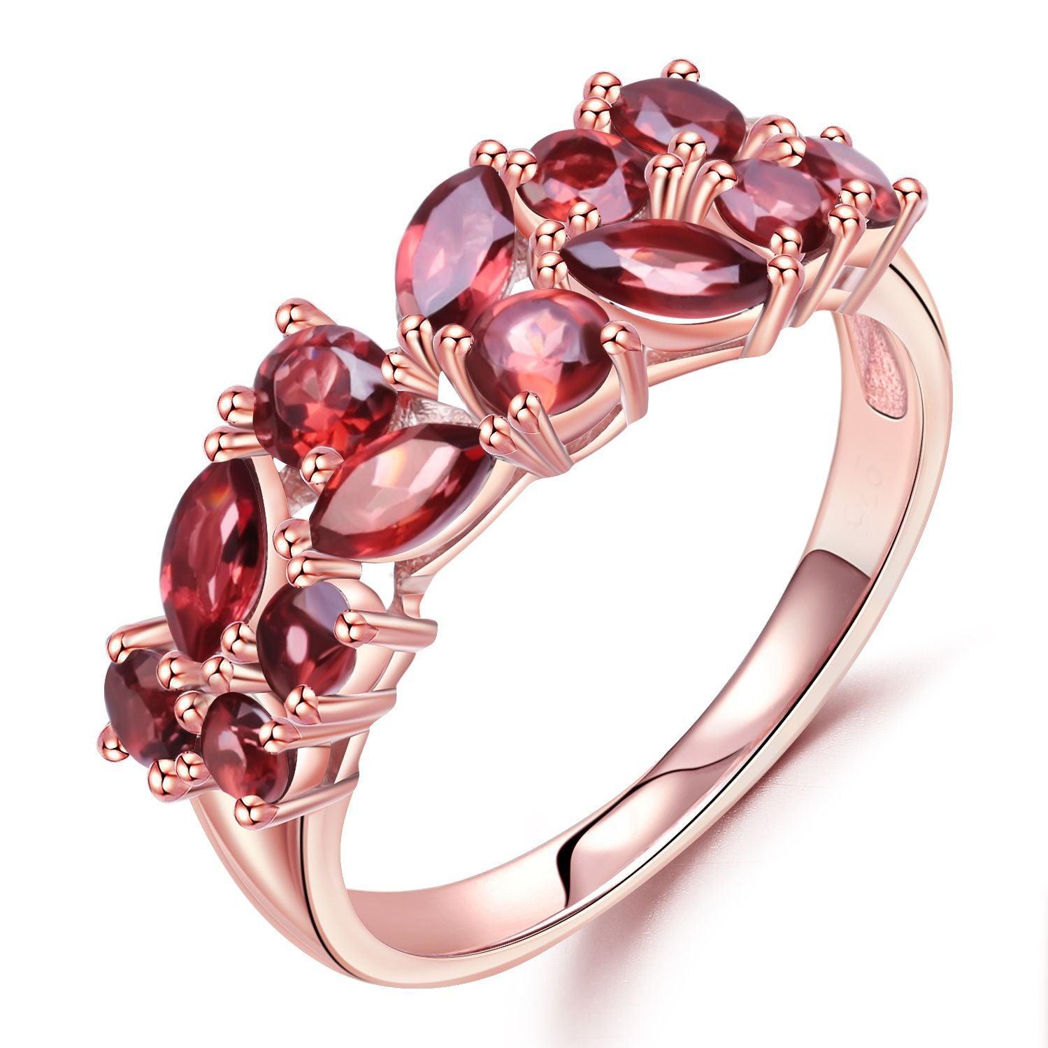 High grade olive branch design S925 sterling silver natural red garnet ring-BlingRunway