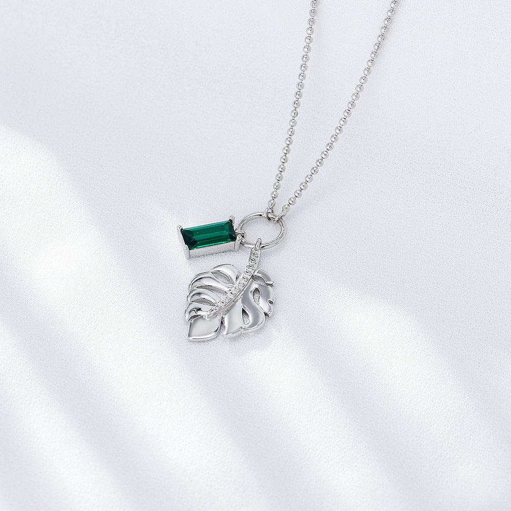 Classic Leaf Handmade Series S925 Sterling Silver Artificial Emerald Necklace