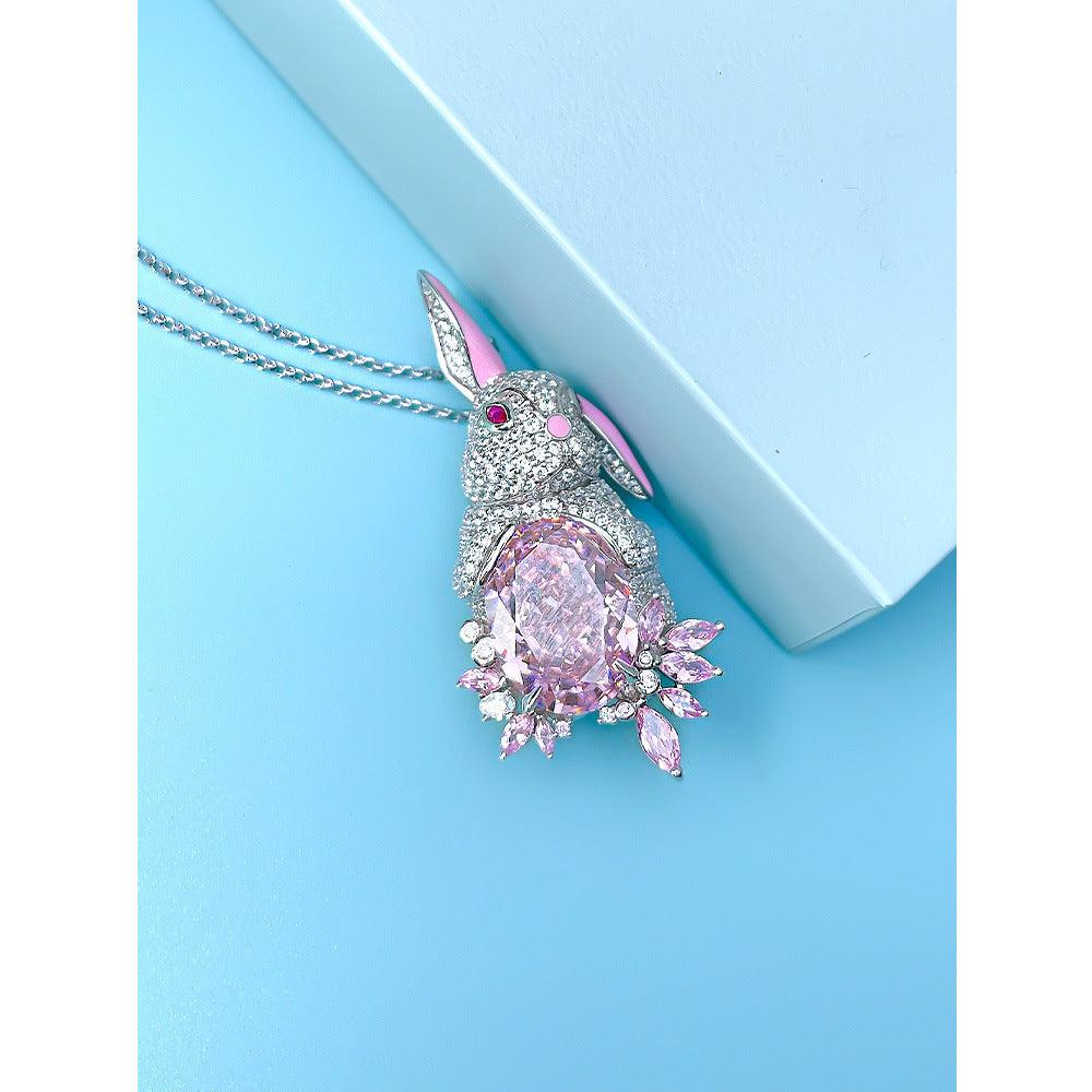 Pink Rabbit S925 Silver High Carbon Simulation Pink Diamond Necklace