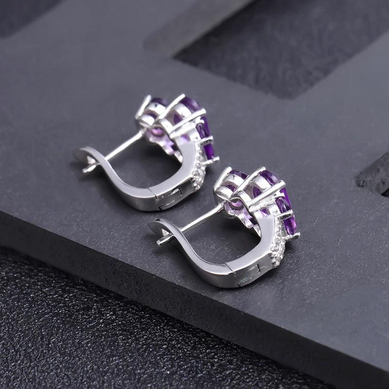 Classic Series Triple Gemstone S925 Silver Inlaid Natural Amethyst Earrings