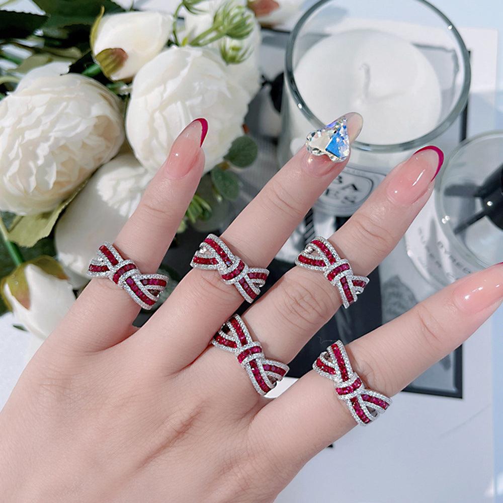 Luxury Inlaid Bow Design S925 Sterling Silver Ring