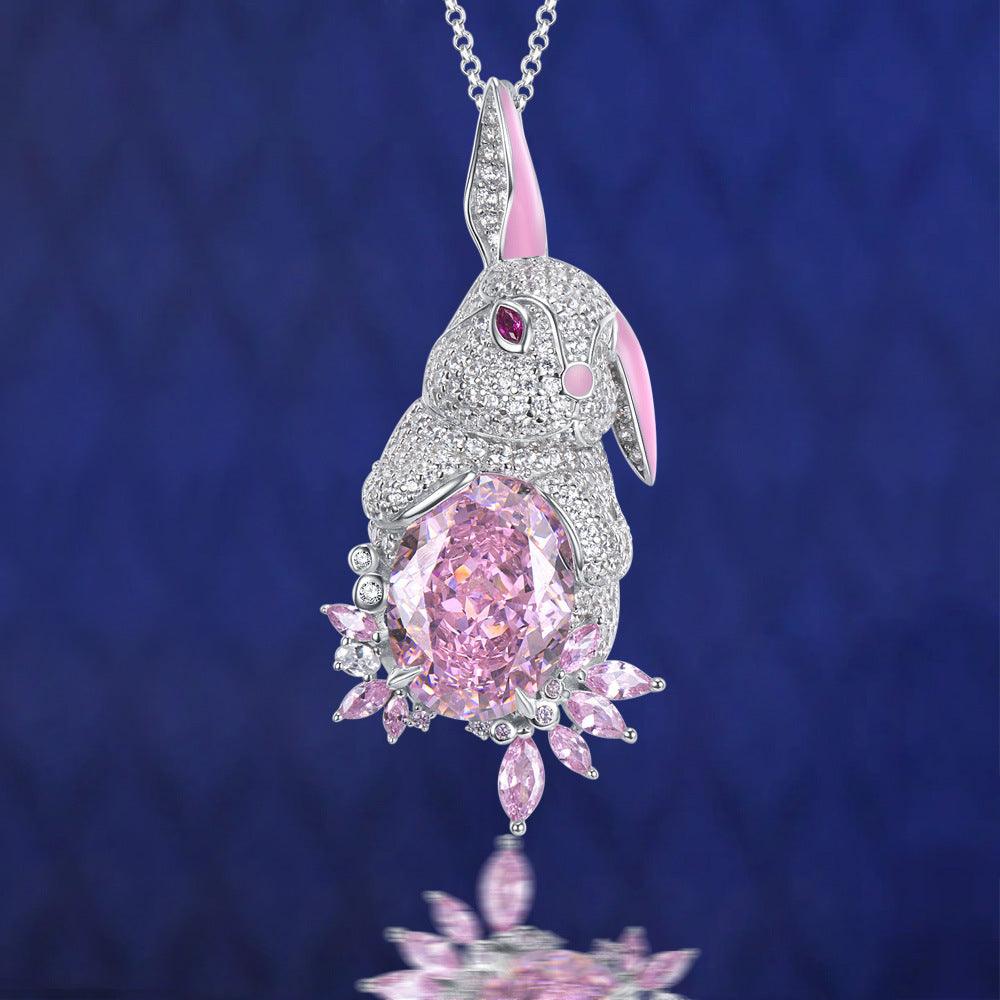 Pink Rabbit S925 Silver High Carbon Simulation Pink Diamond Necklace