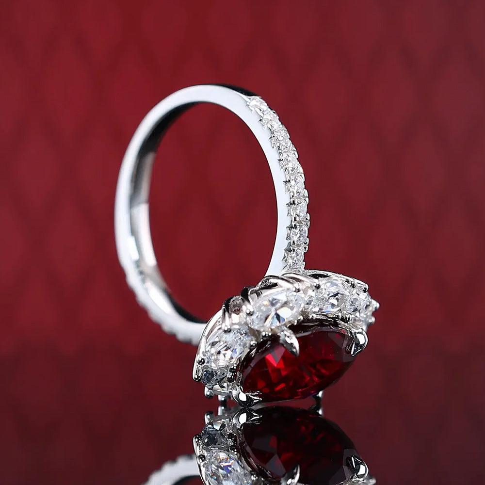 Luxury inlaid synthetic oval red gemstone S925 sterling silver ring-BlingRunway