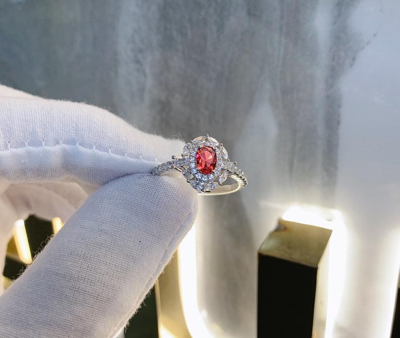 Oval Synthetic Ruby S925 Sterling Silver Ring-BlingRunway