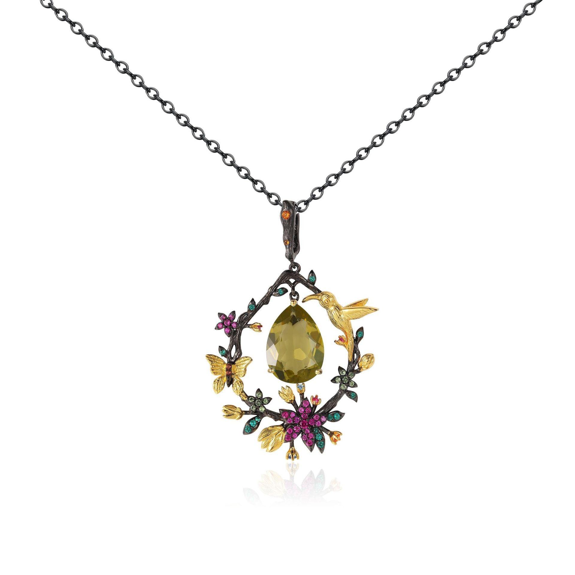 Flower Design S925 Silver Natural Gemstone Necklace-BlingRunway