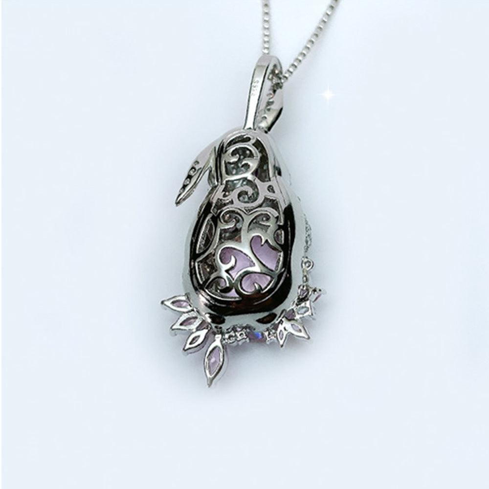 Pink Rabbit S925 Silver High Carbon Simulation Pink Diamond Necklace