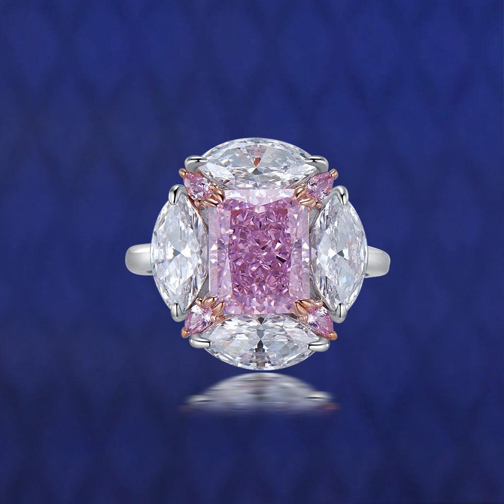 Bubble Gum Shaped S925 Silver High Carbon Simulated Pink Diamond Radiant Ring-BlingRunway