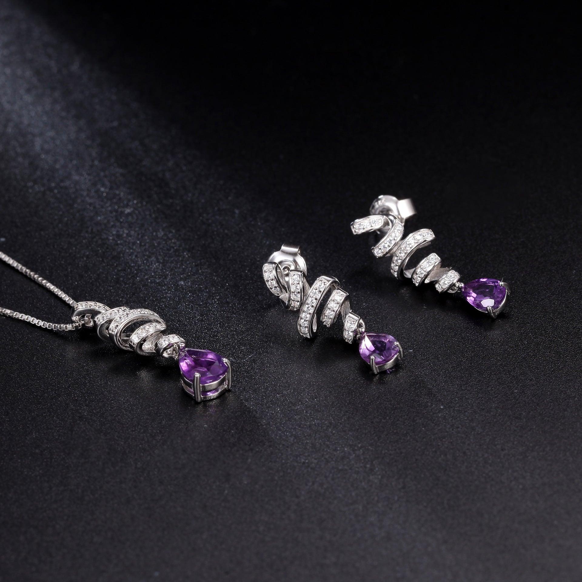 French Romantic S925 Silver Inlaid Natural Amethyst Earrings-BlingRunway