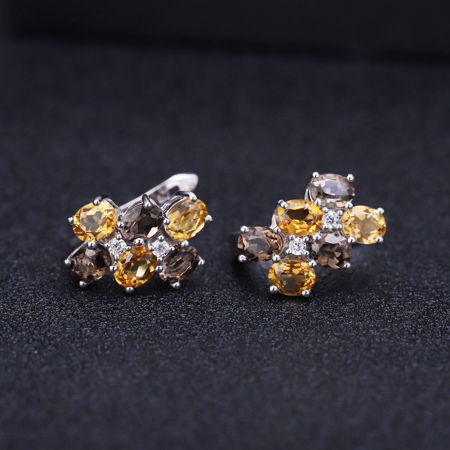 Light luxury design natural colored gemstone S925 sterling silver earrings