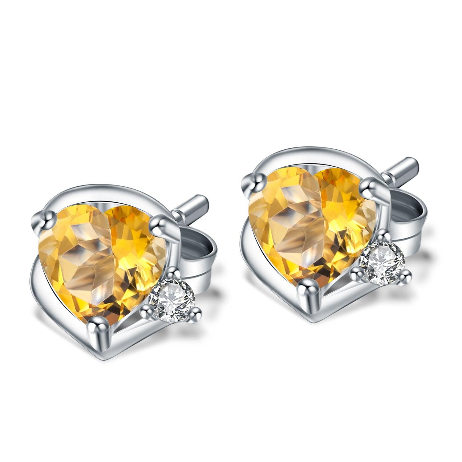 Natural Citrine Heart Shape S925 Sterling Silver Earrings-BlingRunway