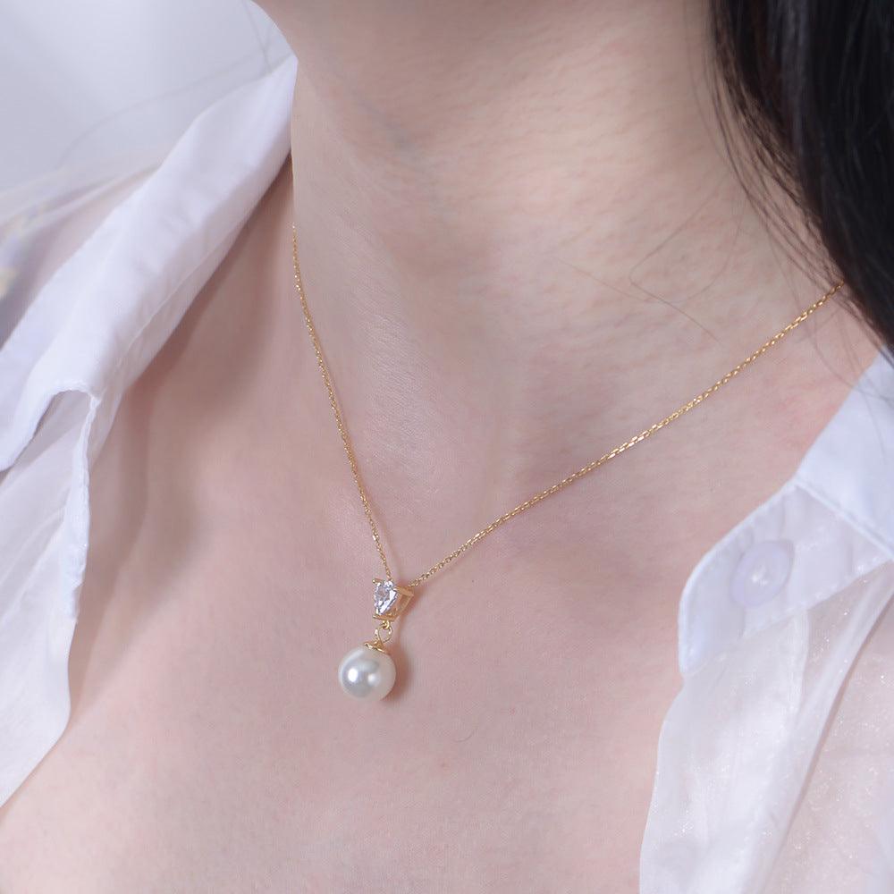 Heart Shape Zircon Pearl S925 Sterling Silver Necklace-BlingRunway